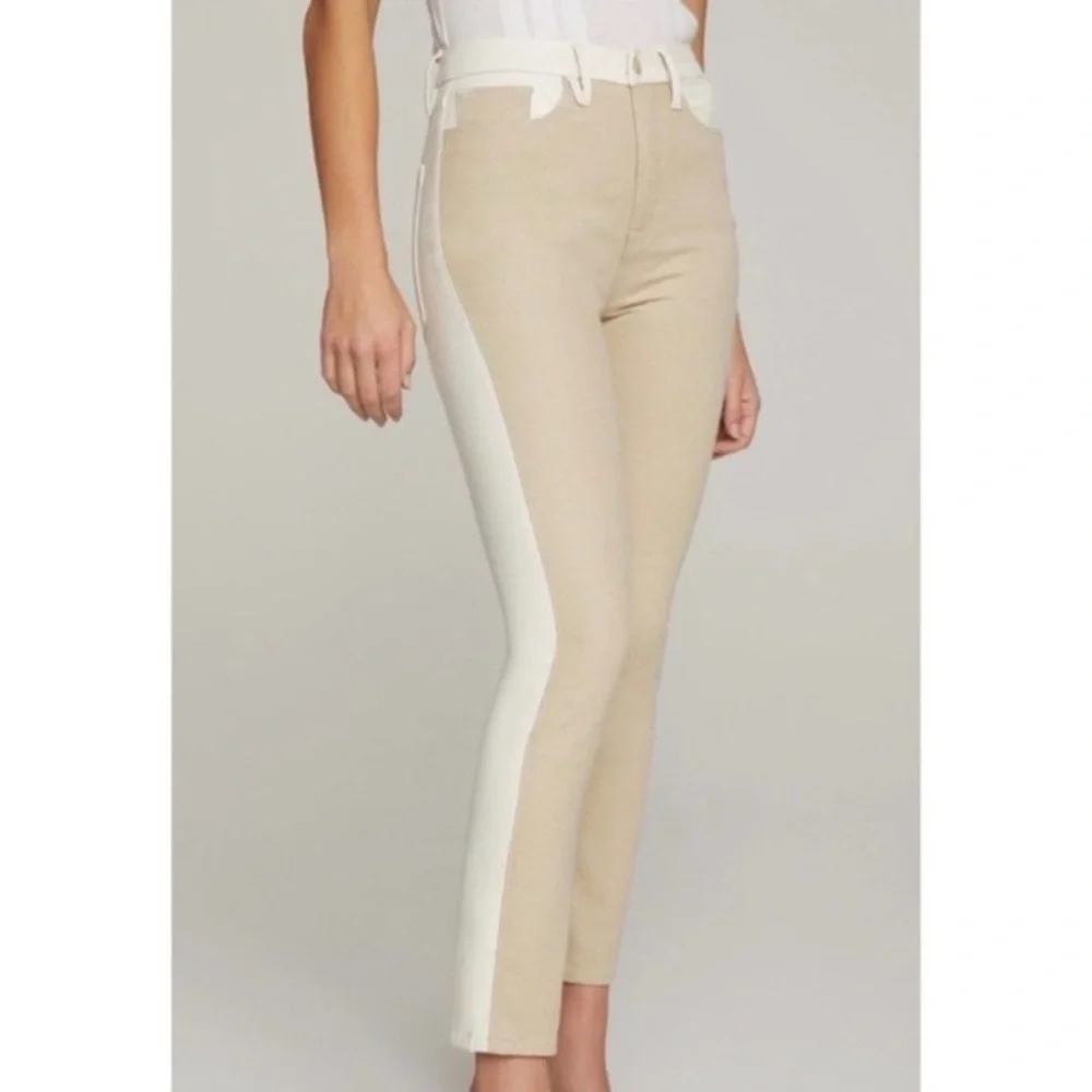 GOOD AMERICAN Good Classic Faux Leather Color Block Straight Leg Jeans Size 14